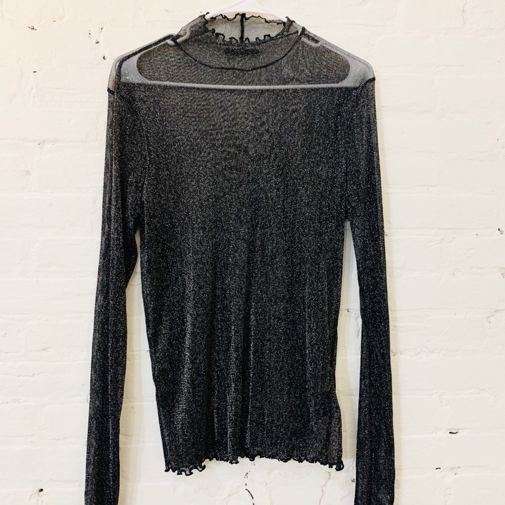 NWOT Sparkle & Fade Lurex Lettuce Edge Crop Top - Picture 2 of 3